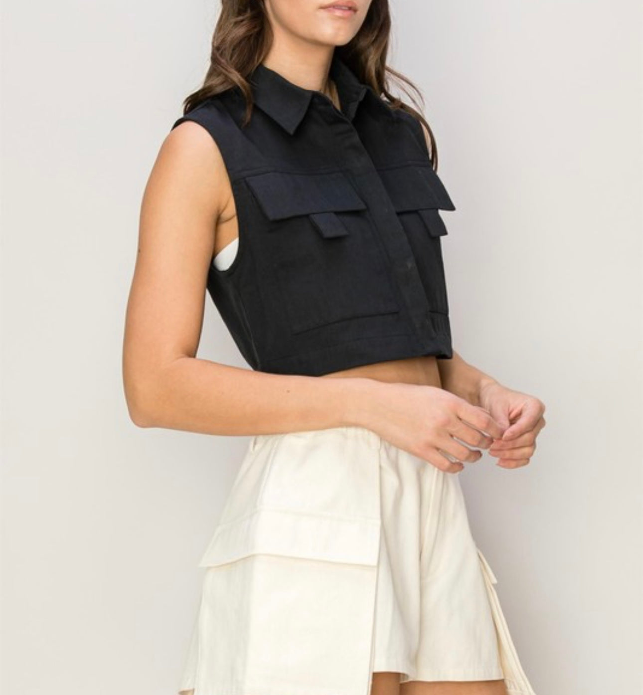 Black cargo crop top