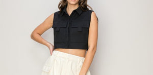 Black cargo crop top