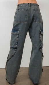 Washed Denim Cargo Jeans