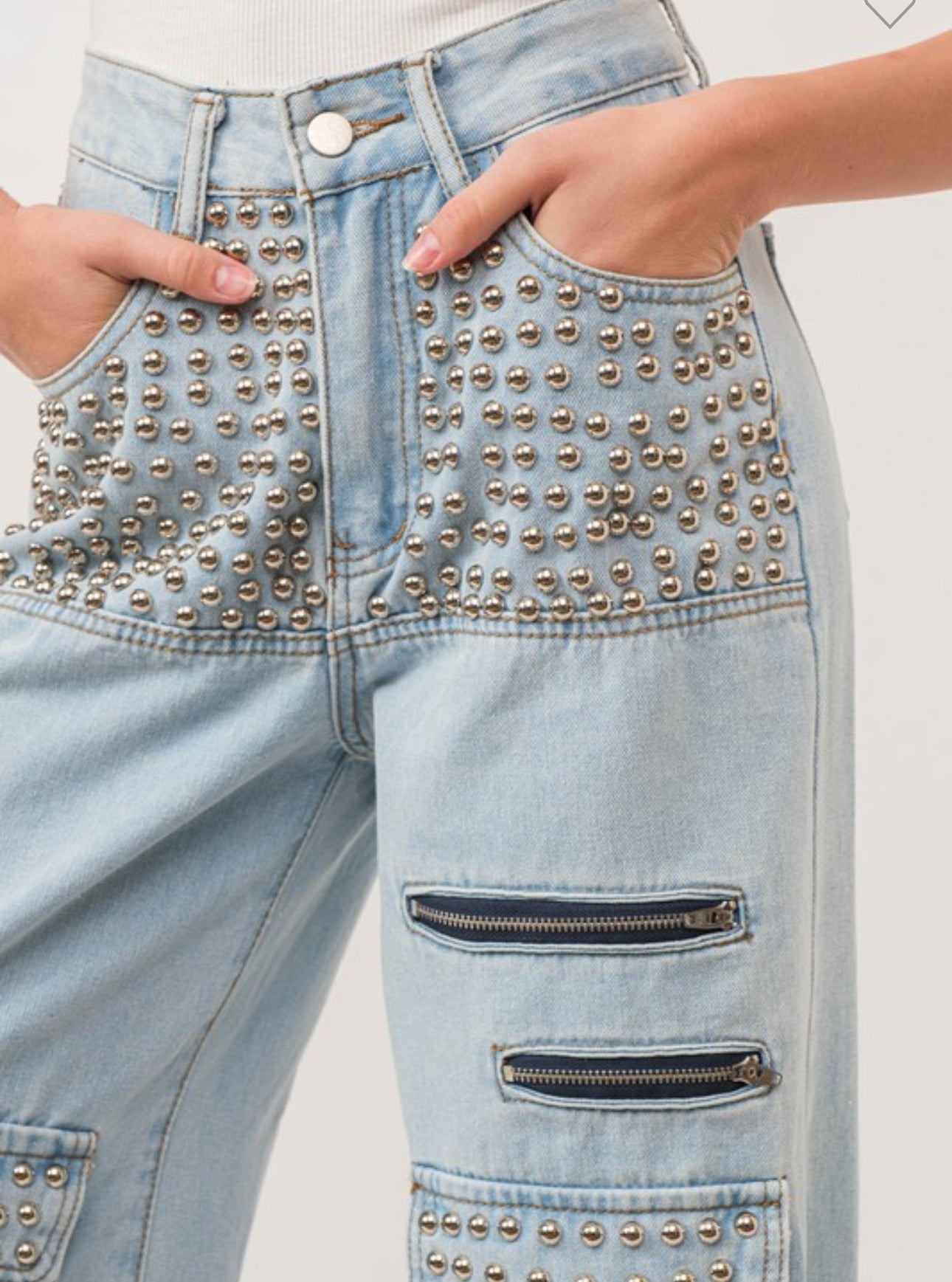 Studded wide leg cargo jeans