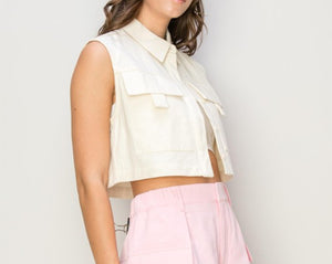 Oatmeal cargo crop top