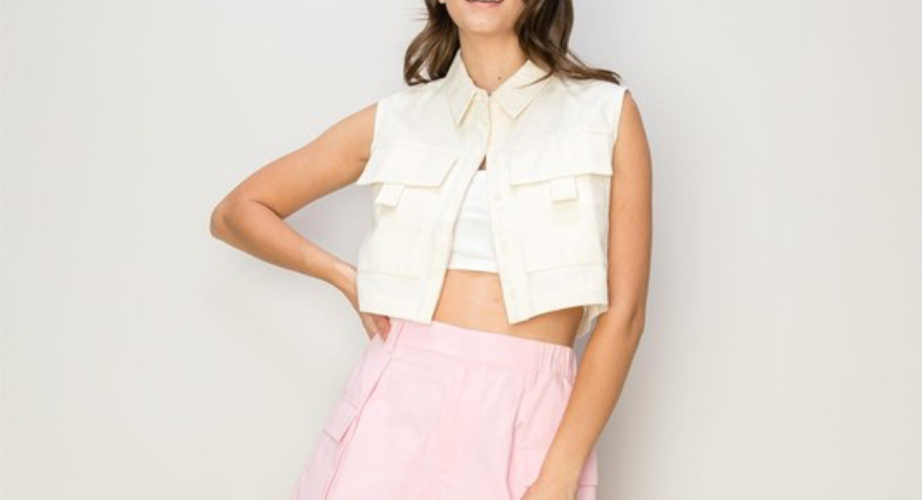 Oatmeal cargo crop top