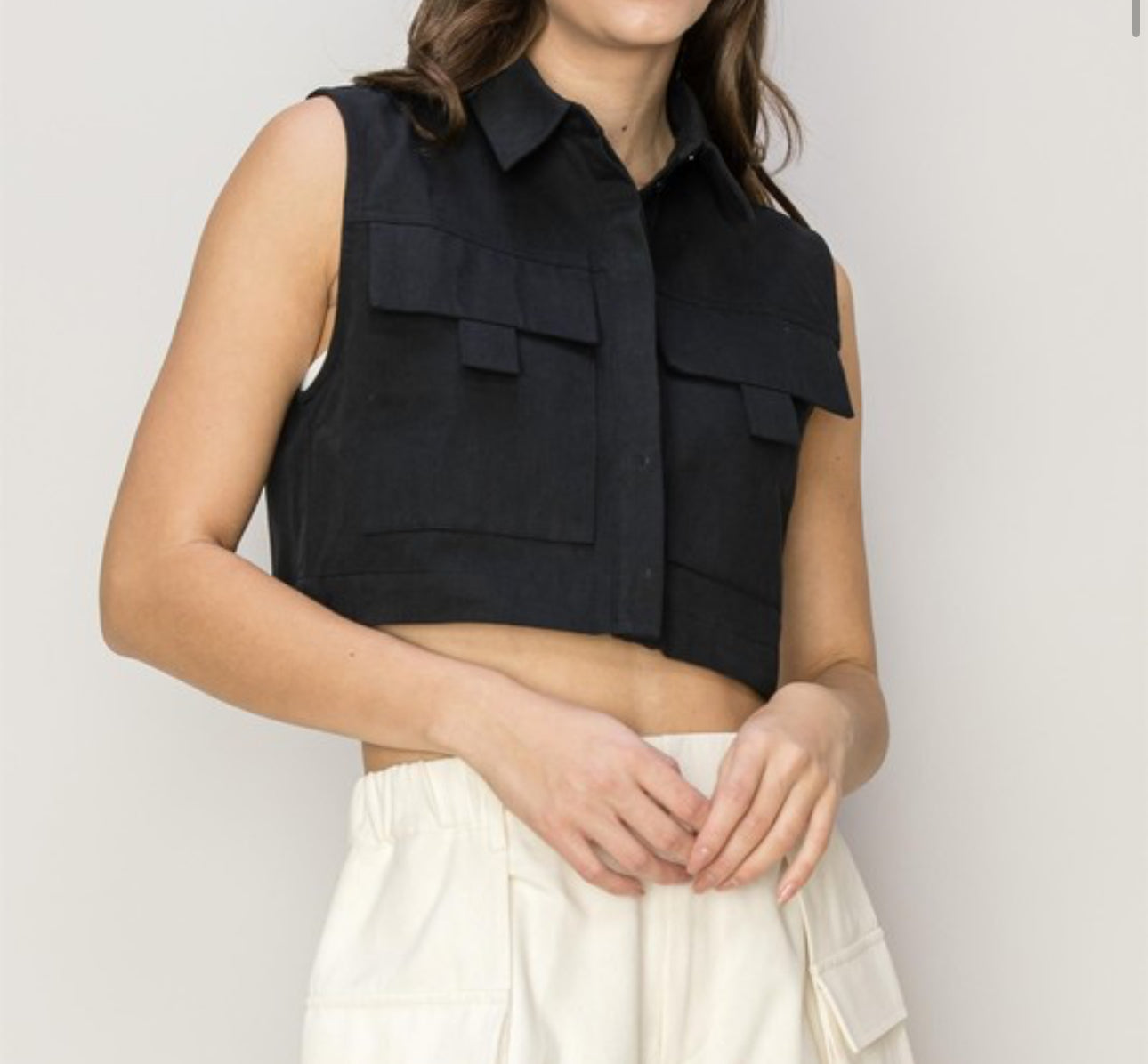 Black cargo crop top